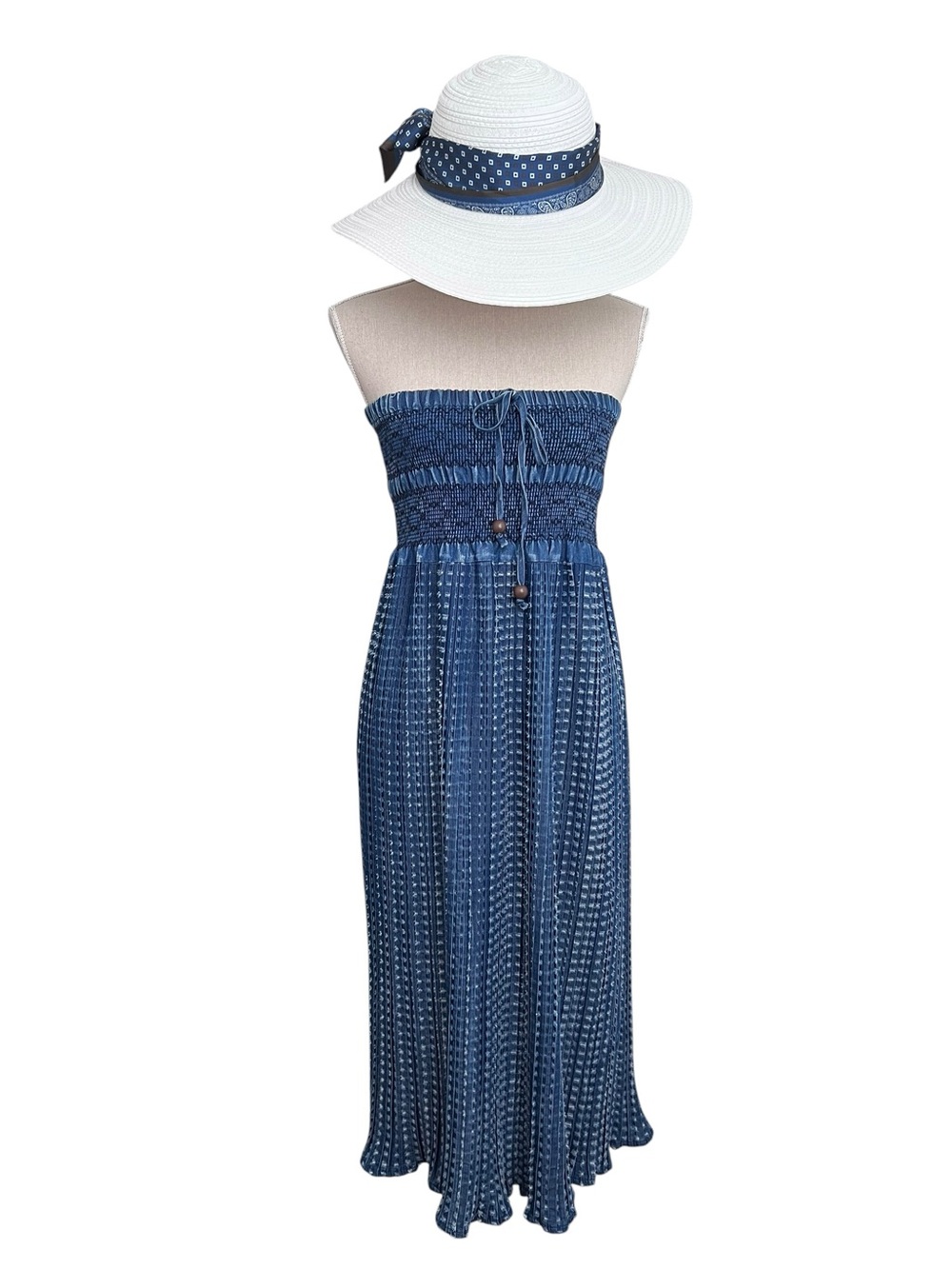 Tantrums Blue Denim Smocked Sun Dress Skirt Size Large Convertible